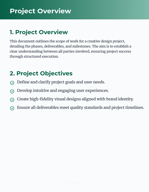 Creative Design Services Project Scope