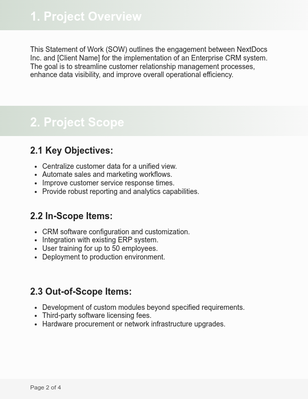 Enterprise Software Implementation SOW